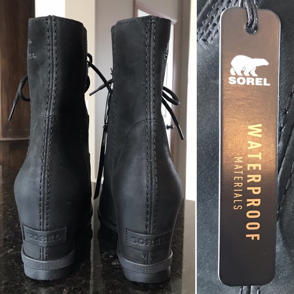 New Sorel Women's Joan of Arctic Wedge II Boot, Black Wedge Booties, Ankle Boots - Picture 5 of 14